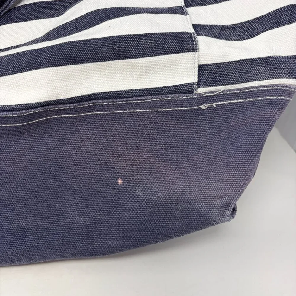 Pottery Barn Kids tote bag large blue white stripe preppy P pink monogram cotton